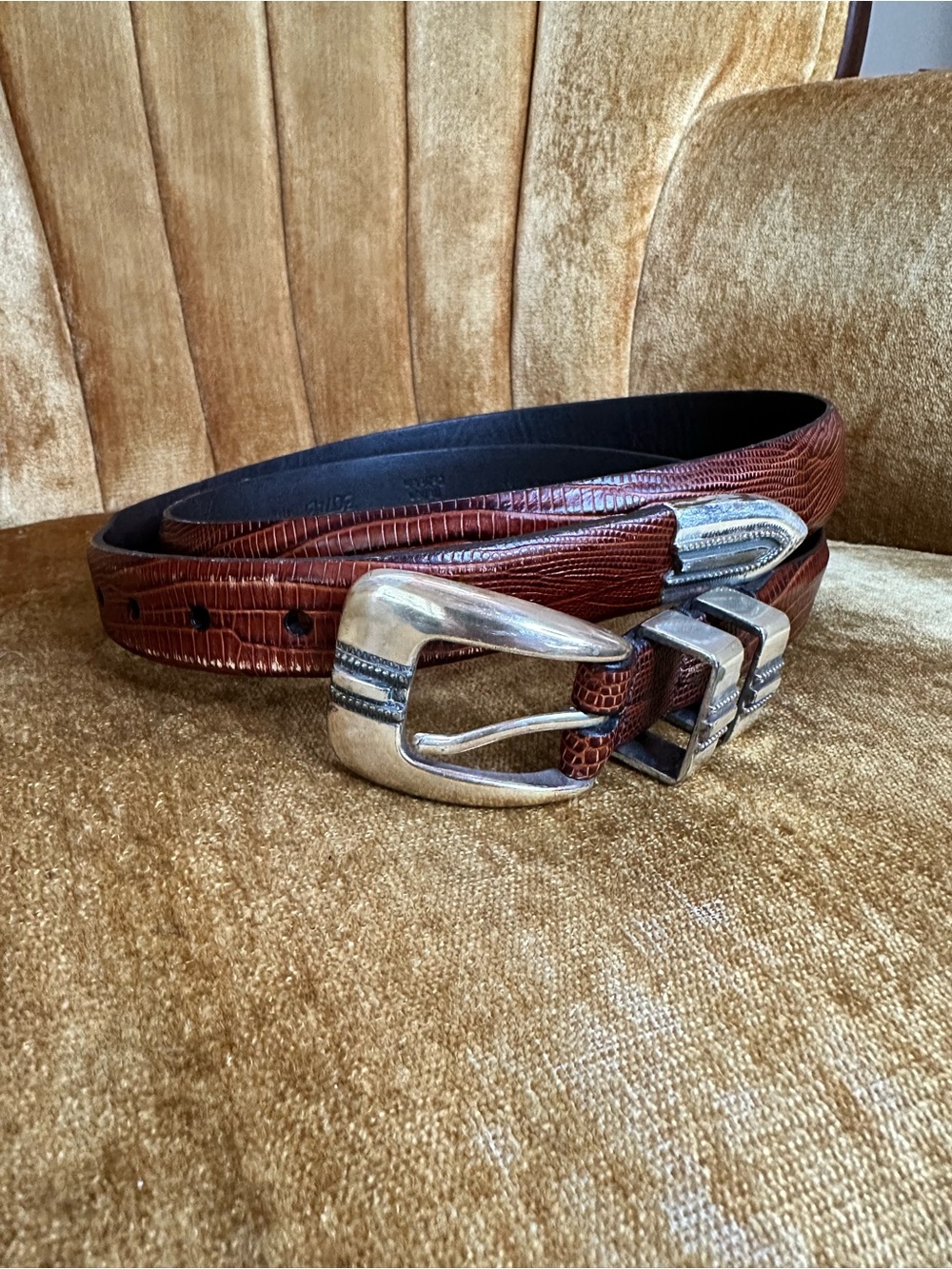 Remo Tulliani Men's Belt Size 44 l Lizard Embossed Italian Calfskin